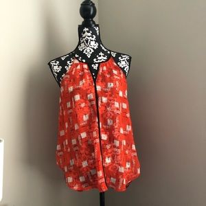 Sheer Tank High Low Orange Navy Size S